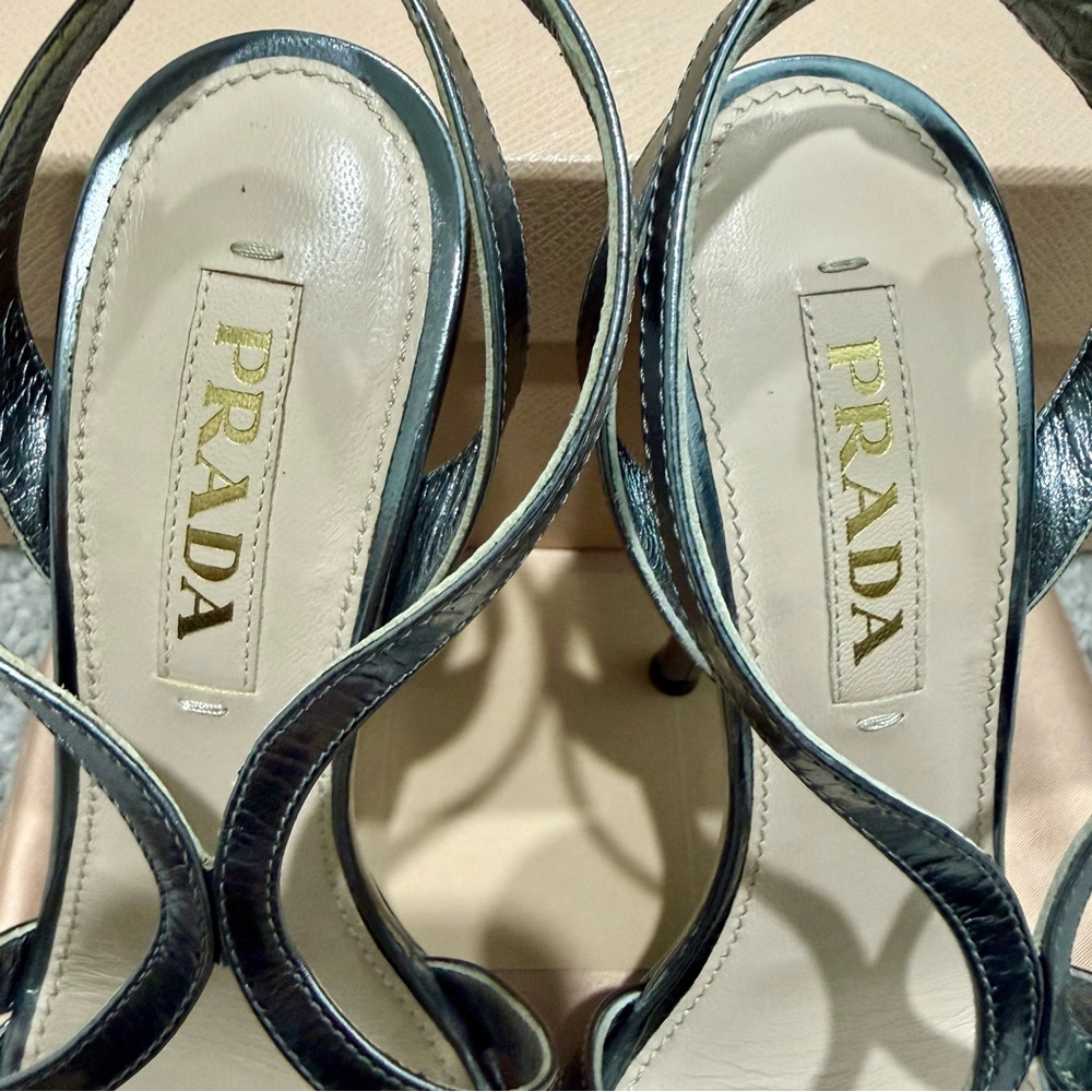 Prada Metallic Silver Platform Strappy Heels - Picture 6 of 9